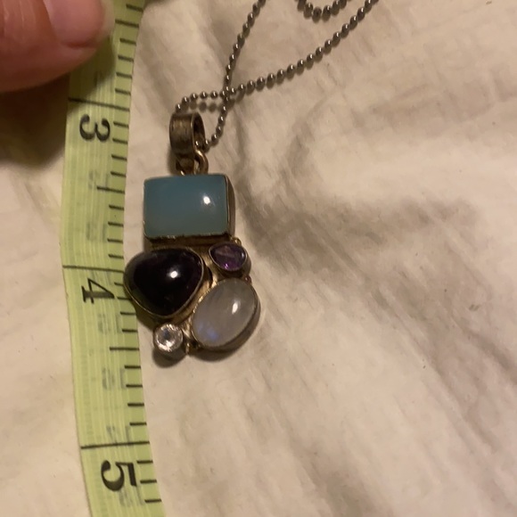 Gemstone pendant chalcedony, amethyst, moonstone sterling silver - Picture 3 of 5